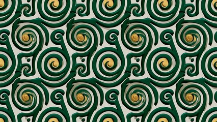 Fototapeta premium Dark Green Gold Sculptural Spiral Seamless Pattern