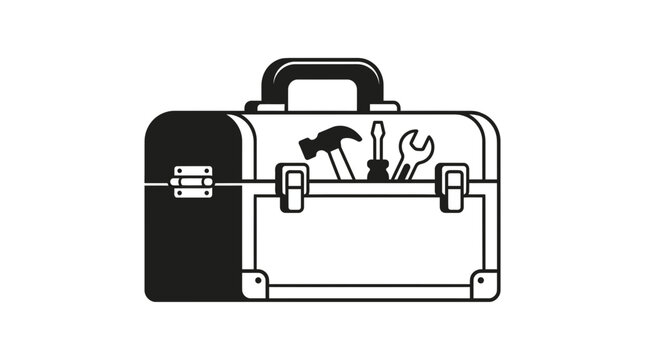 Open tool chest line art icon showing various tools.