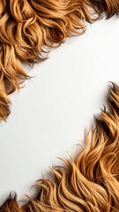 Naklejka premium Close-up of Curly Auburn Hair Forming a Frame on White Background.