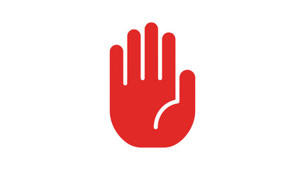 Fototapeta premium Red hand palm icon indicating stop or halt.