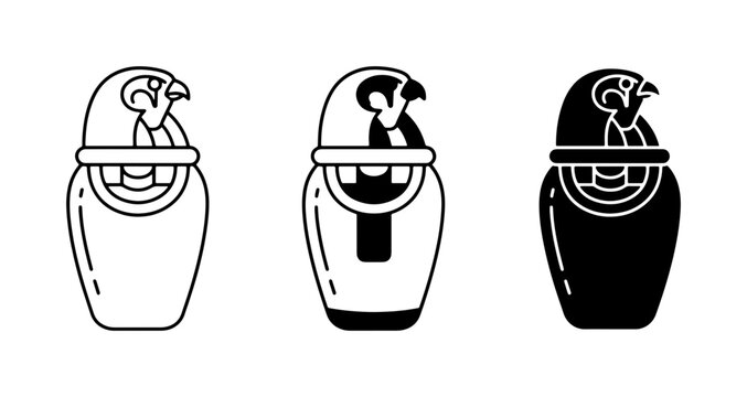 Egyptian Canopic Jars, Horus Falcon Head, Ancient Artifacts, Vector Icons Set