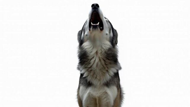 Closeup of a howling wolf with head tilt and silent call sequence