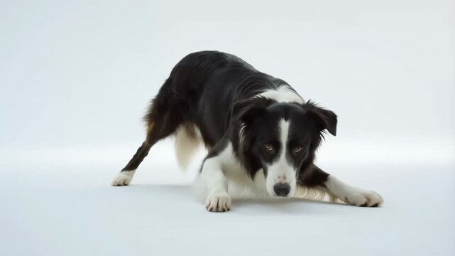 Energetic dog playfulness: border collie in action on white background