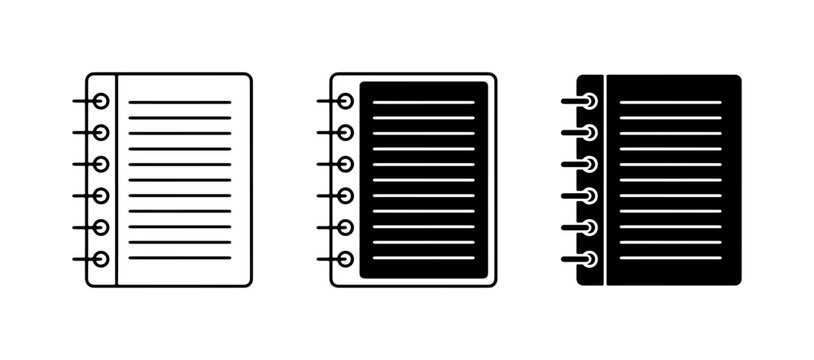 Spiral Notebook Icons, Lined Paper Journal Graphics, Wirebound Notepad Vector Set
