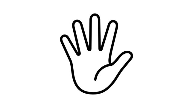 Simple line art open hand palm with five fingers.