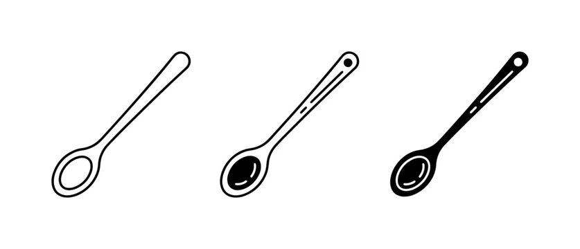 Simple Spoon Icons, Outline and Filled Styles, Kitchen Utensil Vector Graphics