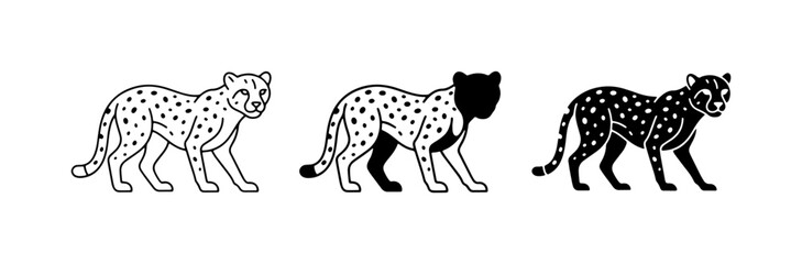 Fototapeta premium Cheetah Vector Icons, Spotted Big Cat Silhouettes, Wild Animal Graphics