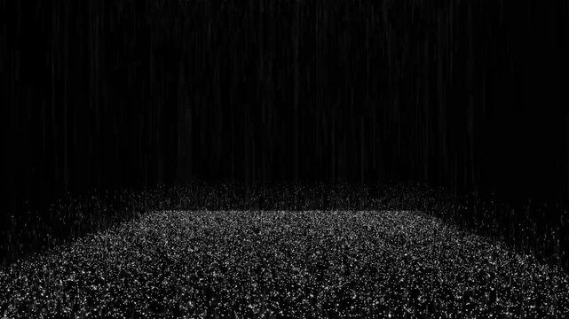 Rainy effect on black screen background, heavy rain wall falling, raindrops splashing, rain beautiful nature scene, rain closeup vfx insert, practical seamlessly loopable footage. 4k