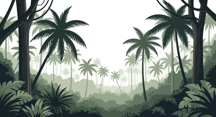 Fototapeta premium Tropical jungle landscape with palm trees and dense foliage
