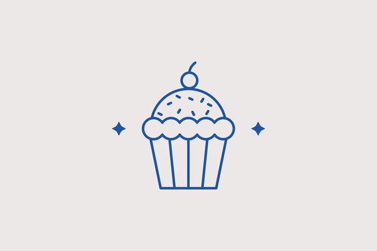 Sweet cream cupcake with cherry line icon for bakery retail for cafe menu apps. Professional vector illustration for dessert delivery platforms, pastry cooking checklists.