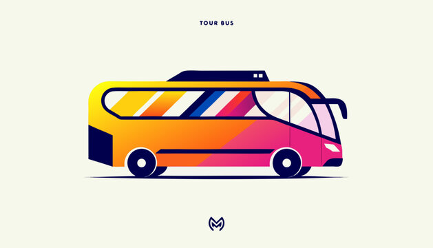 Colorful tour bus on light background, modern transportation illustration for tourism, sightseeing travel, passenger journeys and vacation services