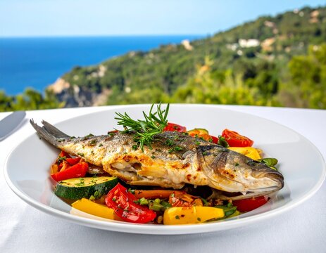 Wolfsbarsch auf mediterranem Gem&uuml;se