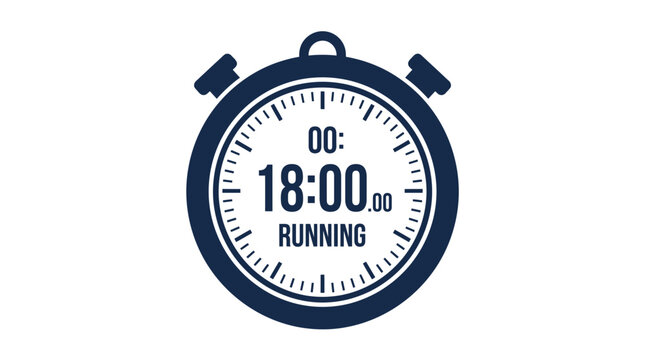 Digital stopwatch icon showing running time eighteen minutes.