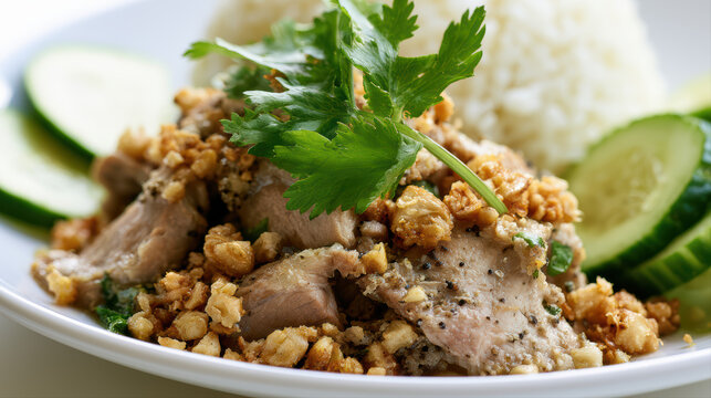 thai garlic and pepper pork moo tord food photography