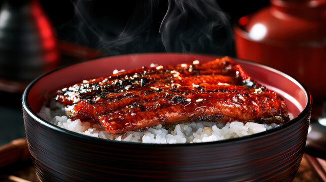 delicious japanese unagi don with grilled eel in vibrant food photography