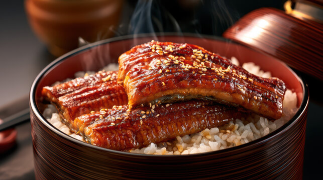 high fidelity food photography of japanese unagi don