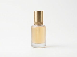Naklejka premium Elegant Glass Bottle with Gold Cap Featuring a Light Yellow Liquid for Perfume or Oils