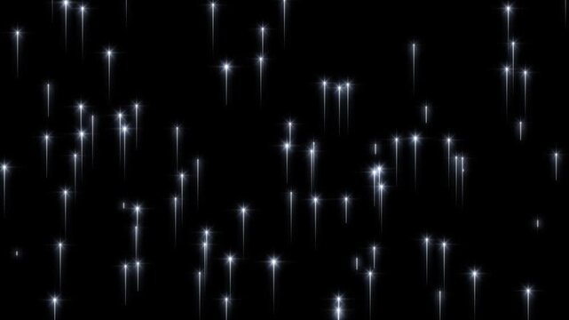 2D Particle shooting star animation, abstract shining stars background with slow twinkling motion, glowing celestial particles and seamless loop night sky animation in ultra HD 4K