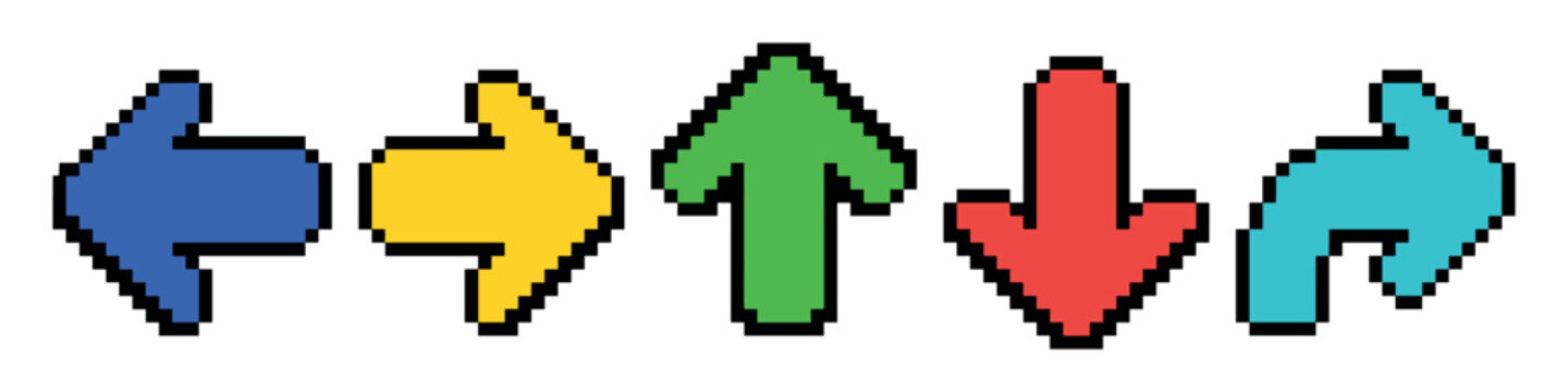 Colorful pixel art arrows navigation and direction symbols