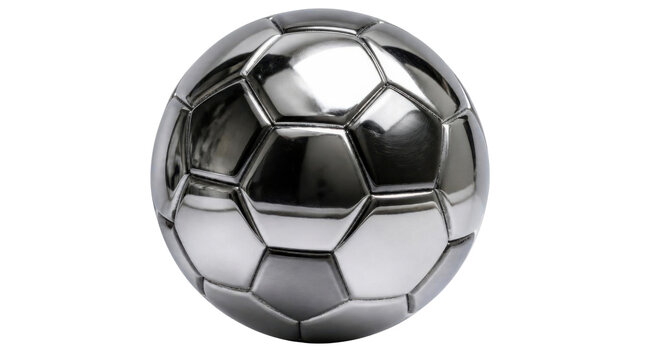 Metallic soccer ball displayed against Transparent Background