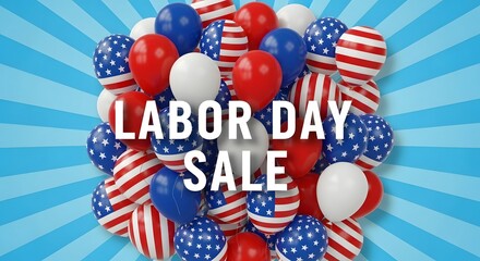 Obraz premium Labor day sale background with red, white, and blue balloons