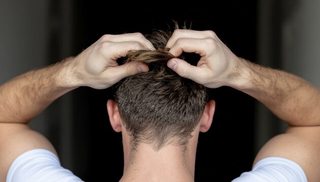 Man scratching his head, thinking deeply, close-up shot.
