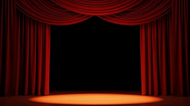 A vibrant red stage draped with curtains, awaiting a performance.