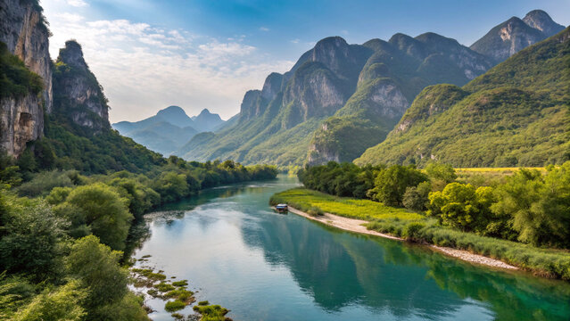 Scenic Li River landscape in Guilin China