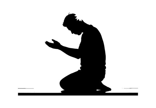 Silhouette of a man kneeling and praying vector art