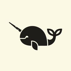 Black Narwhal Silhouette Side View. © hisam