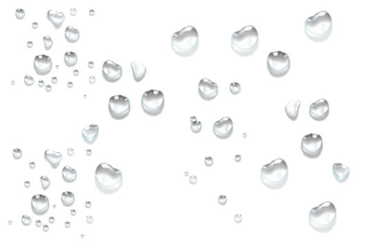 Vector water drops. Drops png, condensation on the window, on the surface. Realistic drops on an isolated transparent background.