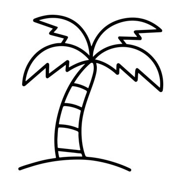 Simple Palm Tree Illustration on Island, Tropical Summer Icon, Exotic Nature Element, Isolated on Transparent Background