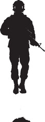 Obraz premium Silhouette of a soldier in full combat gear standing with a rifle vector art