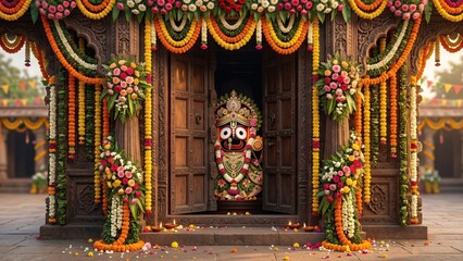 Fototapeta premium Decorated Temple Gateway with Lord Jagannath Glimpse