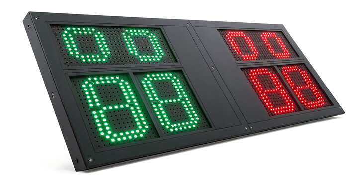Electronic soccer substitution board with LED number display isolated on transparent background