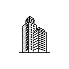Obraz premium Stylized black and white line art illustration of two modern skyscrapers, representing urban development and corporate architecture