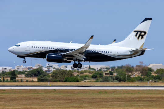 Luqa, Malta - June 4, 2026: Boeing 737-7CG BBJ (REG: N950TR) on finals runway 31.