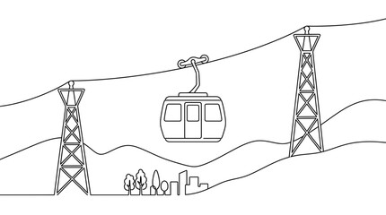 Aerial cable car gondola hanging from mountain pylons. © Sifaul