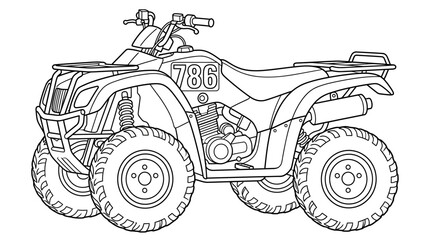 All-terrain vehicle quad bike coloring page line art. © Sifaul
