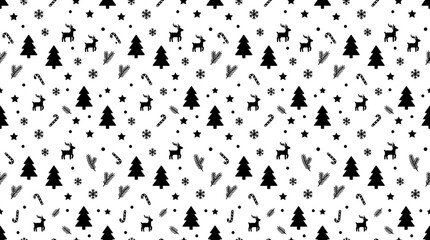 Black and white Christmas icons seamless pattern background. © Sifaul