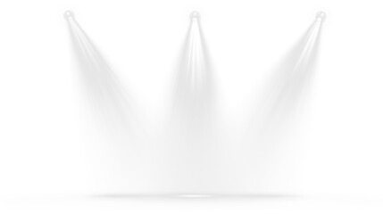 Fototapeta premium Professional stage spotlight png with radiant white beams, concert lighting atmosphere, glowing projection effect, transparent background and theatrical performance design.