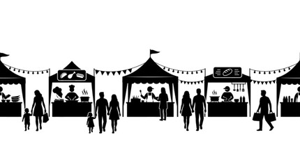 Obraz premium People walk through a bustling outdoor food market with vendor stalls