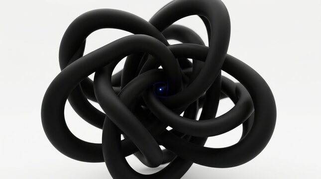 Post quantum cryptography shield with interconnected black rings and a blue light core on white background