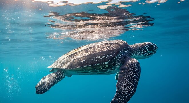 Leatherback sea turtle swimming near surface
