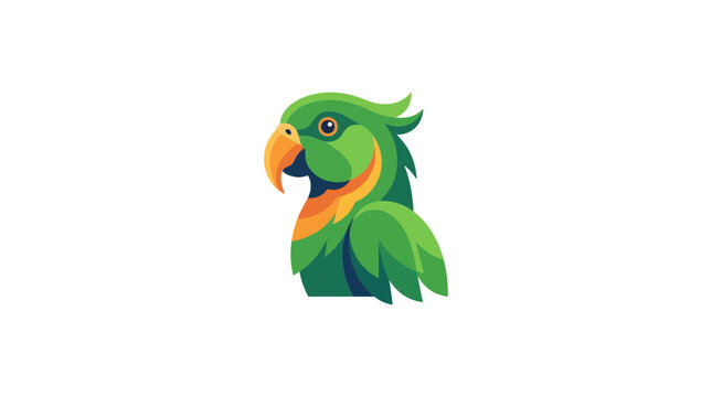 Vibrant green parrot head logo, vector illustration, tropical bird portrait