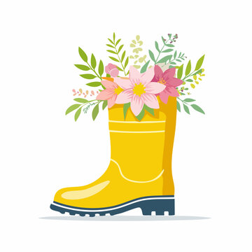 Yellow Rain Boot Filled with Flowers