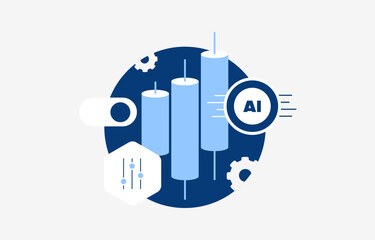 Fototapeta premium AI market analysis with candlestick chart monitoring and trading insights financial dashboard. Analyze price trends and optimize investment decisions through intelligent analytics vector illustration