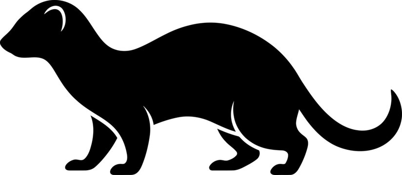Silhouette of a walking ferret or weasel on transparent background
