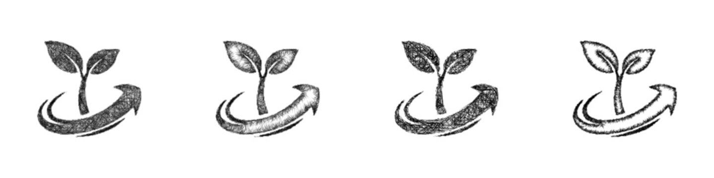 Monochrome sketch plant logo design set