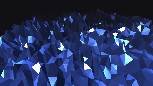 High-quality 3D render of an abstract low poly geometric surface. Perfect for modern technology presentations, futuristic corporate backgrounds, VJ loops, and seamless motion graphics.